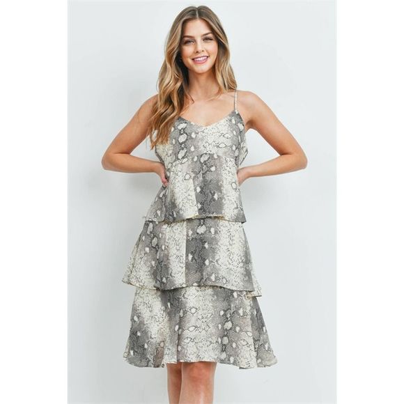 Snake Skin Tiered Ruffle Spaghetti Strap Dress - Picture 3 of 5